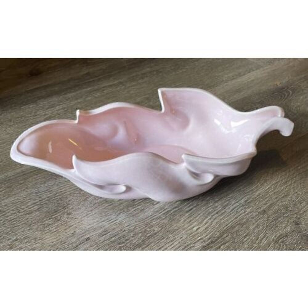 Vintage Imperial F24 Pink Made In USA Pottery Ceramic Bowl Leaf Shape MCM